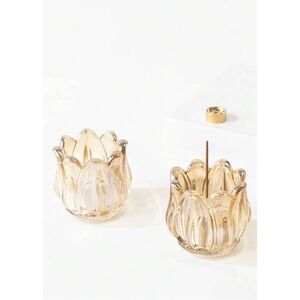 Amber Glass Tulip Candle Holders Set of 2